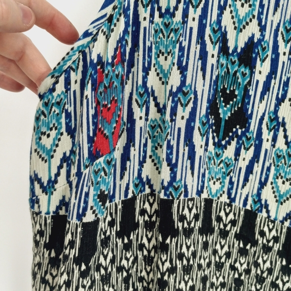 BILA Boho Ikat Print Creped Fabric Overlay Bodice Sleeveless Maxi Dress XL - Picture 7 of 13